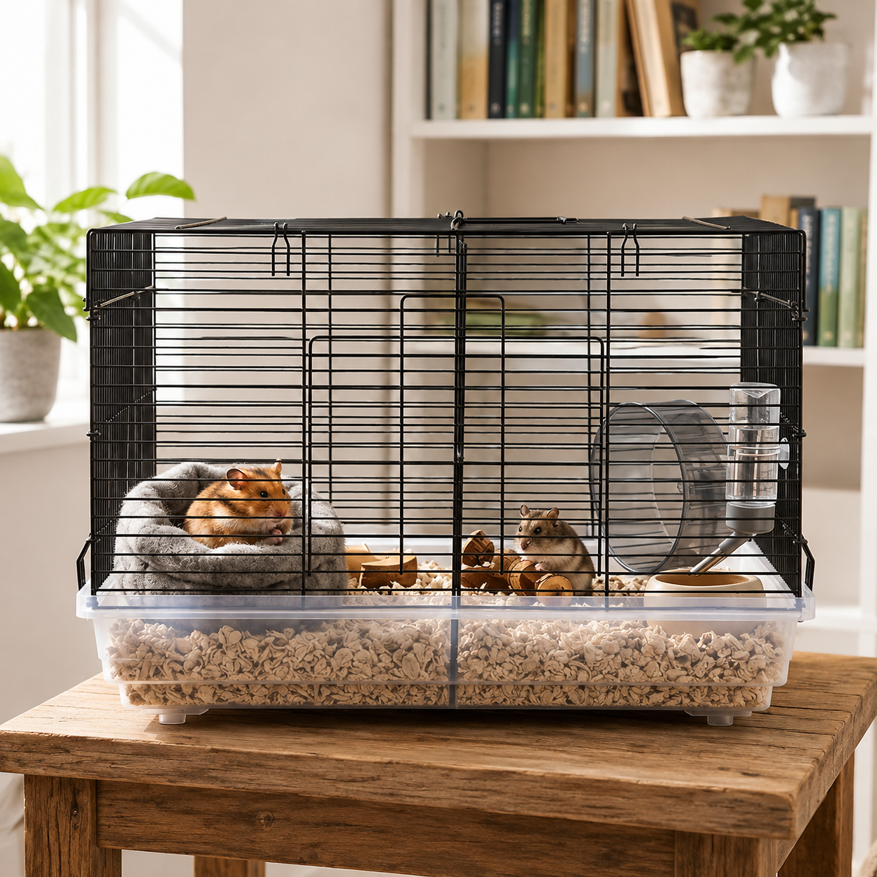 Cusca pentru hamsteri si rozatoare mici idealSTORE, 47X30X30 cm, Constructie metalica, Baza detasabila, Usa laterala, Maner pentru transport, 4 Cleme de fixare, Negru