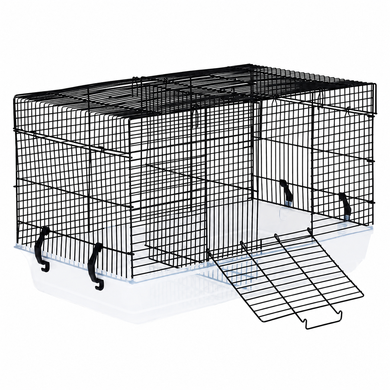 Cusca pentru hamsteri si rozatoare mici idealSTORE, 47X30X30 cm, Constructie metalica, Baza detasabila, Usa laterala, Maner pentru transport, 4 Cleme de fixare, Negru