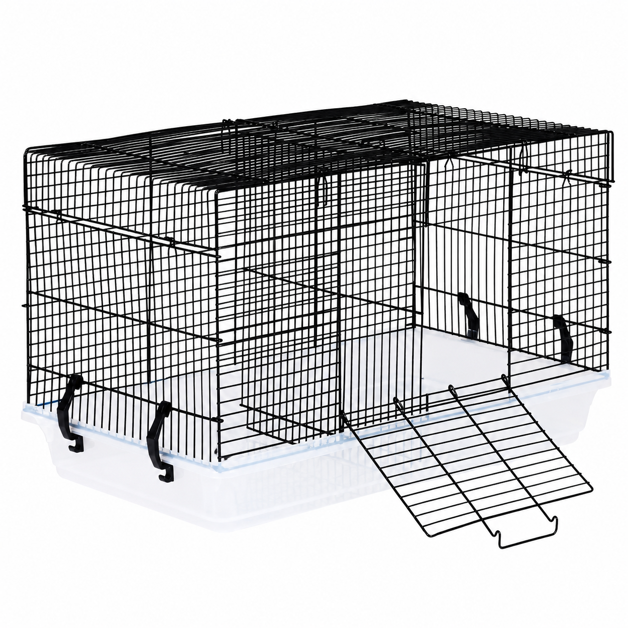 Cusca pentru hamsteri si rozatoare mici idealSTORE, 47X30X30 cm, Constructie metalica, Baza detasabila, Usa laterala, Maner pentru transport, 4 Cleme de fixare, Negru