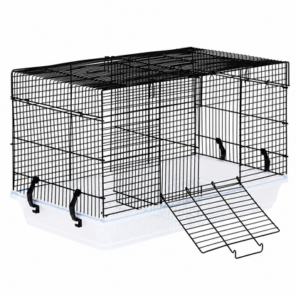 Cusca pentru hamsteri si rozatoare mici idealSTORE, 47X30X30 cm, Constructie metalica, Baza detasabila, Usa laterala, Maner pentru transport, 4 Cleme de fixare, Negru