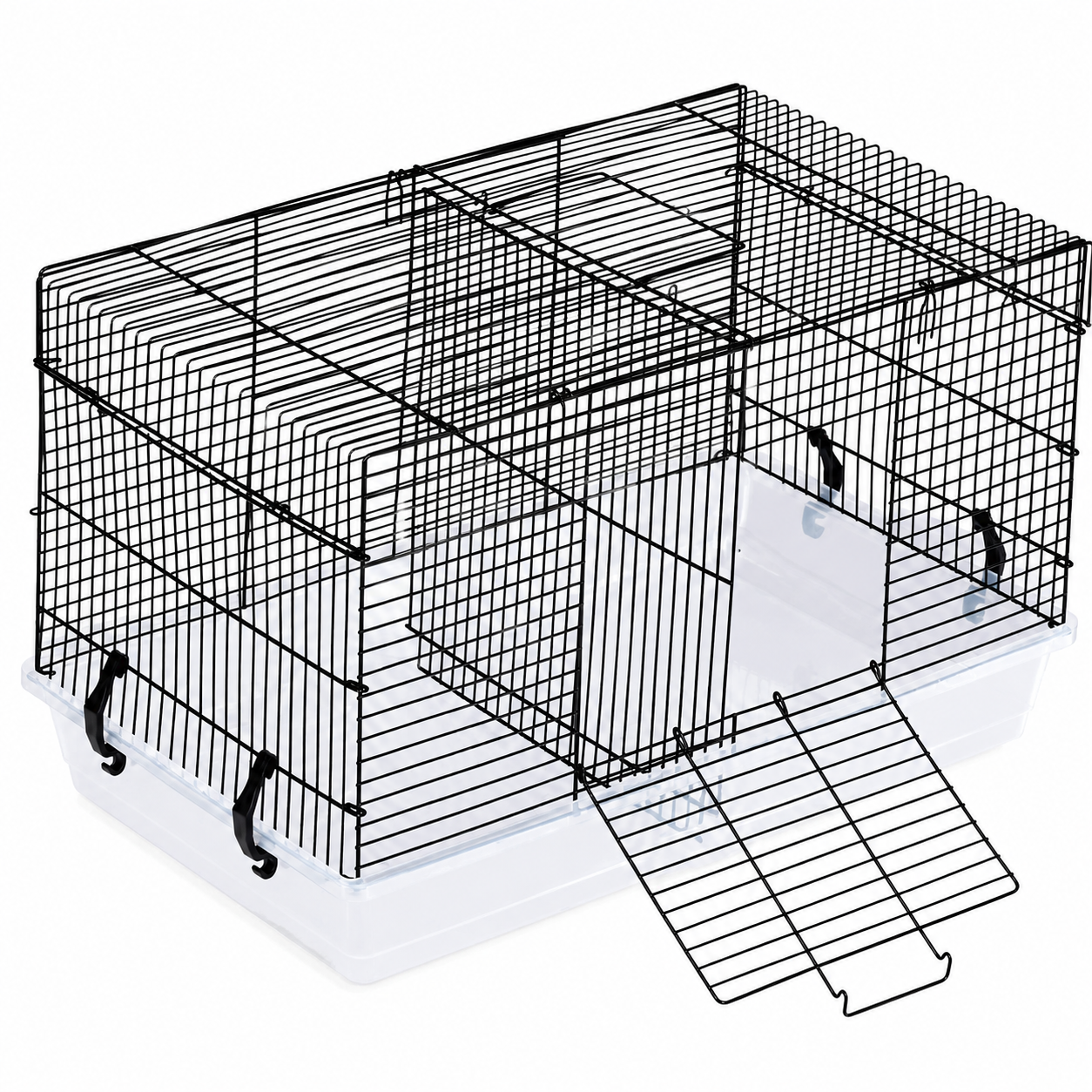Cusca pentru hamsteri si rozatoare mici idealSTORE, 47X30X30 cm, Constructie metalica, Baza detasabila, Usa laterala, Maner pentru transport, 4 Cleme de fixare, Negru