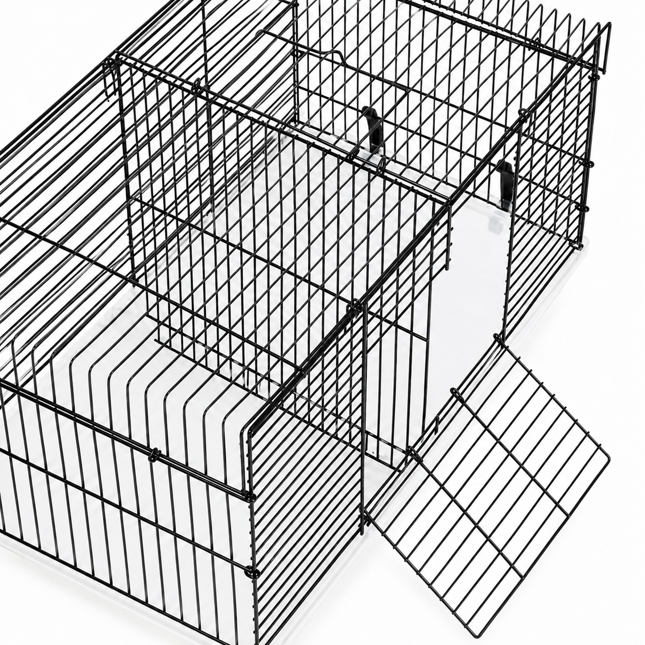 Cusca pentru hamsteri si rozatoare mici idealSTORE, 47X30X30 cm, Constructie metalica, Baza detasabila, Usa laterala, Maner pentru transport, 4 Cleme de fixare, Negru