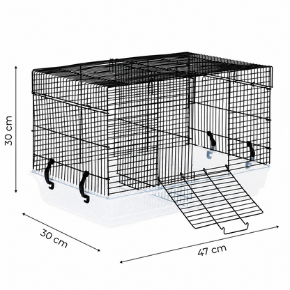 Cusca pentru hamsteri si rozatoare mici idealSTORE, 47X30X30 cm, Constructie metalica, Baza detasabila, Usa laterala, Maner pentru transport, 4 Cleme de fixare, Negru