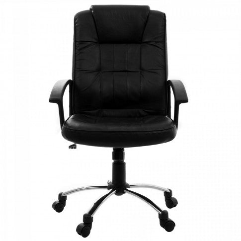 Scaun de birou directorial idealSTORE Sigma Champ, rotativ, tapiterie din imitatie piele, mecansim oscilant si blocabil, culoare negru