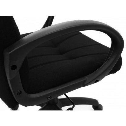 Scaun birou directoria idealSTORE Ibiza, rotativ, din lemn stratificat curbat, compatibil cu regim de utilizare 8 h/zi, tapiterie din stofa neagra, culoare negru