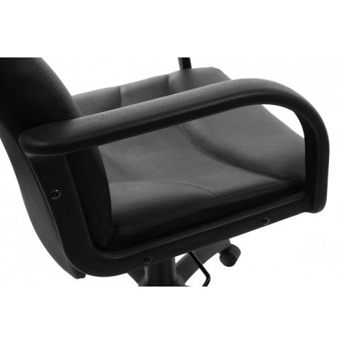 Scaun birou directorial idealSTORE Venus, reomandat pentru Birouri si Sali de Conferinte, Rotativ, tapiterie din Imitatie Piele, culoare Negru, sustine 120 Kg