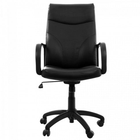 Scaun birou directorial idealSTORE Venus, reomandat pentru Birouri si Sali de Conferinte, Rotativ, tapiterie din Imitatie Piele, culoare Negru, sustine 120 Kg