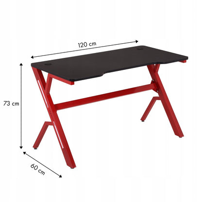 Birou de gaming CN-1918, doua prize pentru cabluri, dimensiuni 120x60x73 cm, negru/rosu