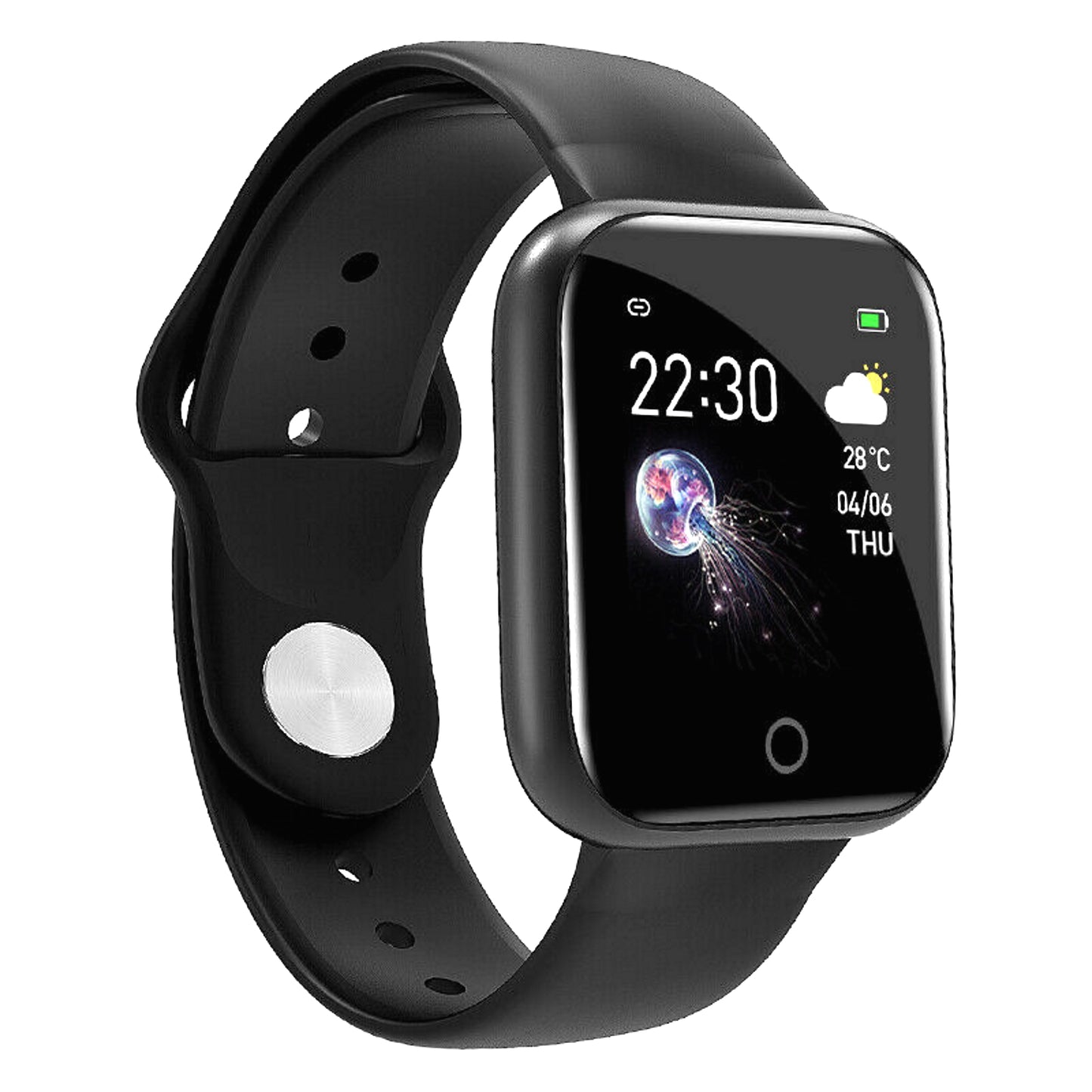 Ceas SmartWatch si Bratara Fitness, SmartVIBE I5, Full Metallic, NOTIFICARI Apeluri/Mesaje/Facebook, 1.3' Full Touch Display, Monitorizare Ritm Cardiac si Tensiune arteriala, Waterproof, Pedometru, Photo Control, Silicon Black