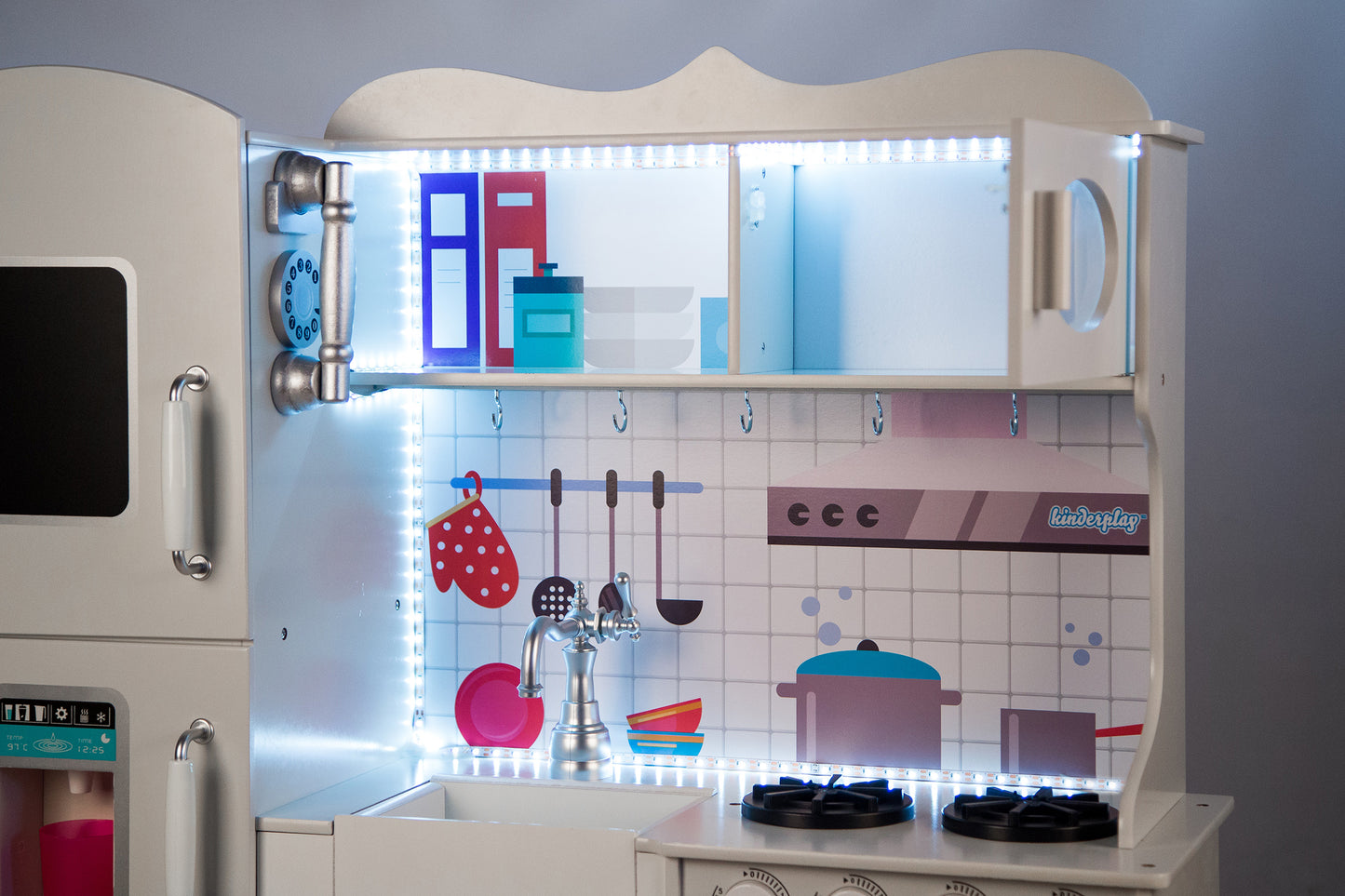 Bucatarie multifunctionala pentru copii, din lemn LED Kinderplay Green GS0053