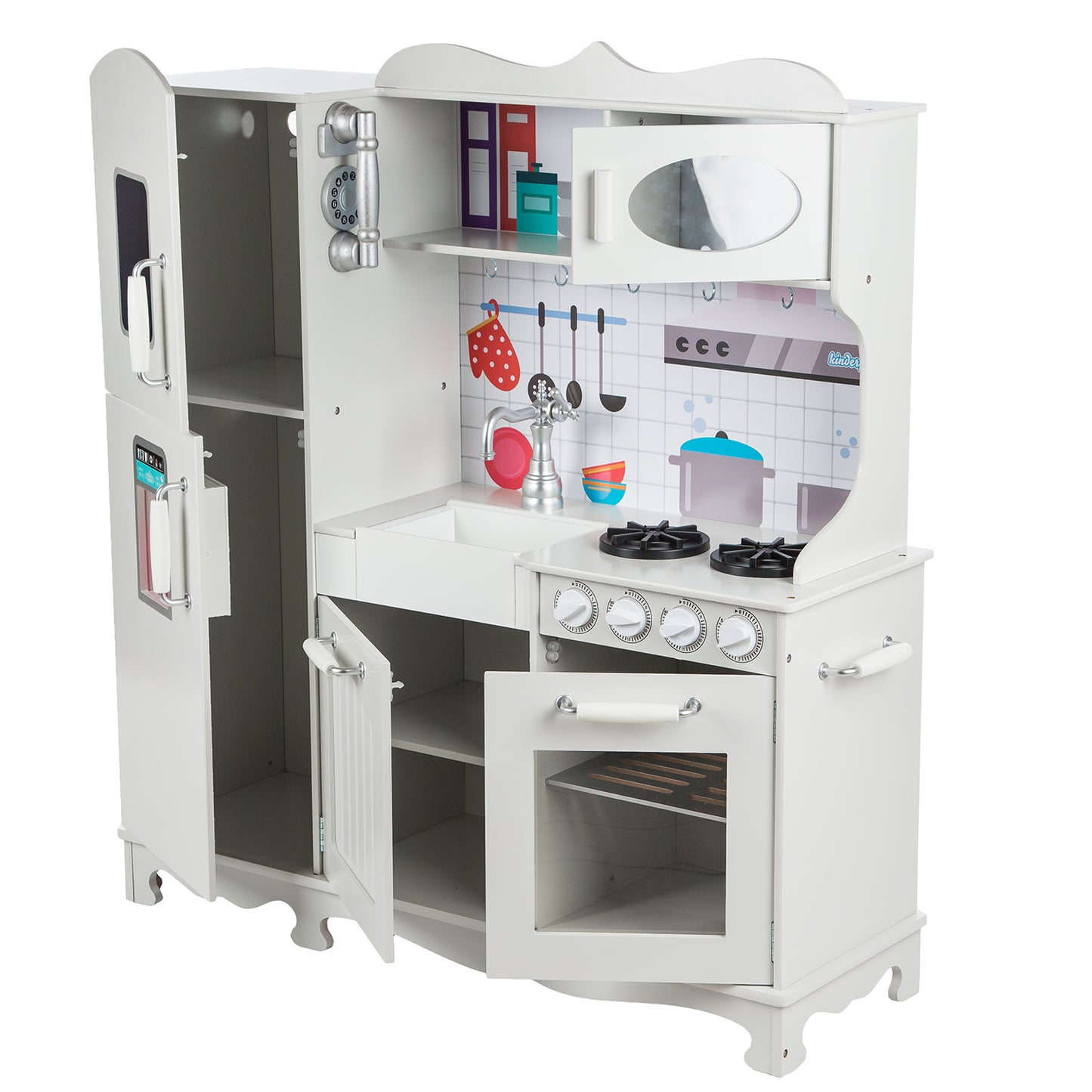 Bucatarie multifunctionala pentru copii, din lemn LED Kinderplay Green GS0053