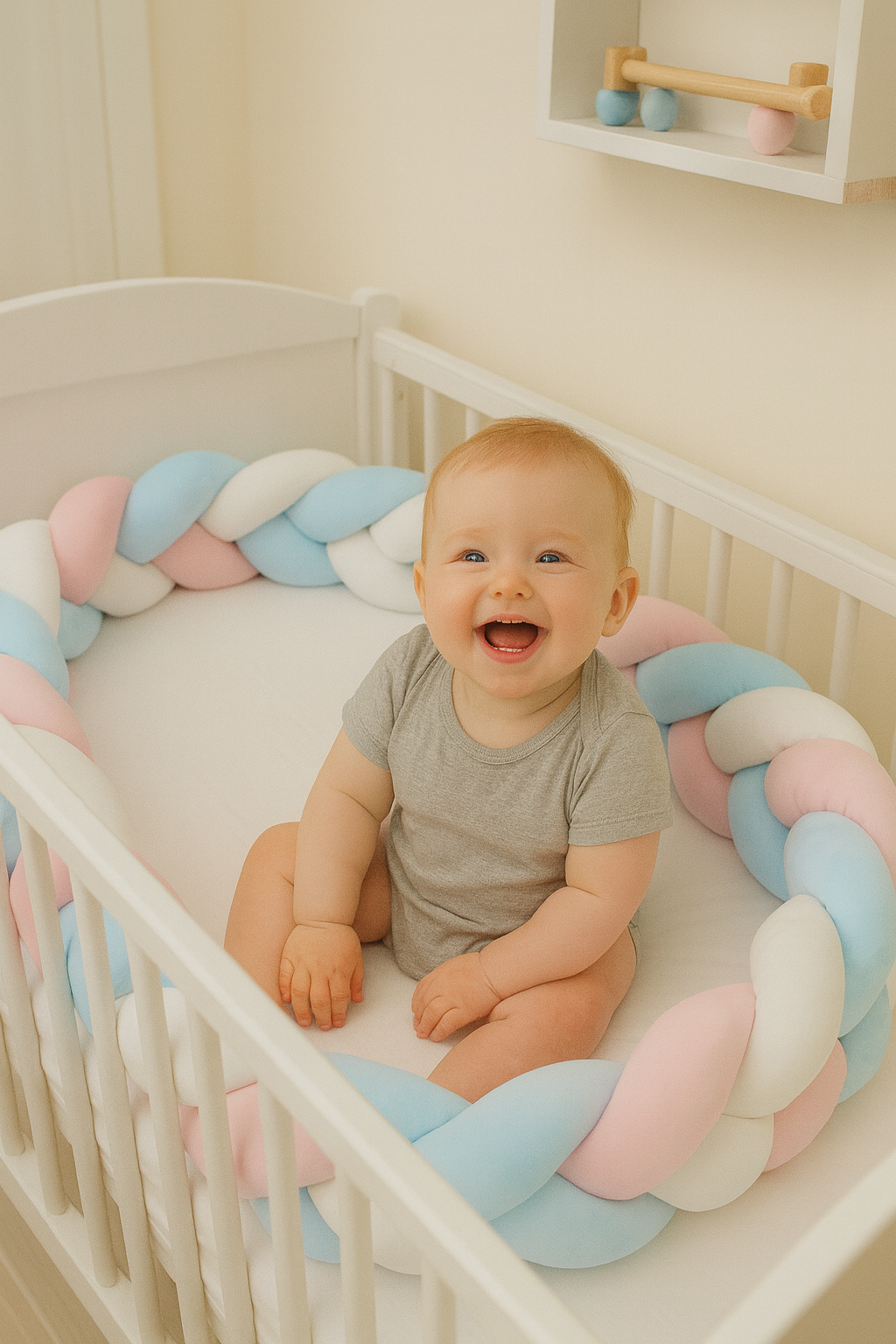 Protectie Laterala pentru Patut Bumper Rico idealSTORE, Lungime 3 m, Material moale, Placut la atingere, Protejeaza impotriva curentilor de aer si a loviturilor, Antialergic, Albastru-Roz