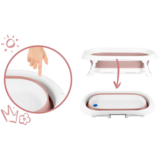 Cadita pliabila pentru baie copii DacEnergy, pliabila, picioare antiderapante, dop senzor de temperatura, maxim 45 kg, 50 x 21 cm, roz si alb
