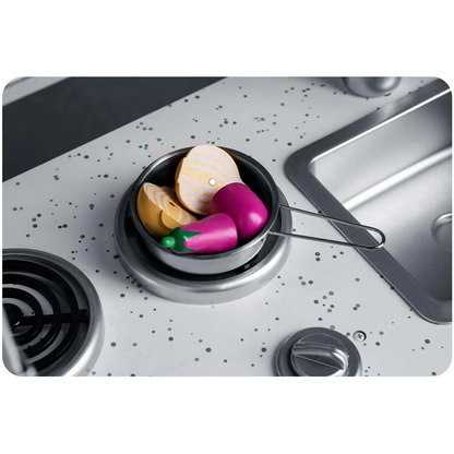 Set fruncte si legume DacEnergy, realizat din lemn, pentru feliat, cu magnet, 14 piese, 3 cutite, un tocator, ladita