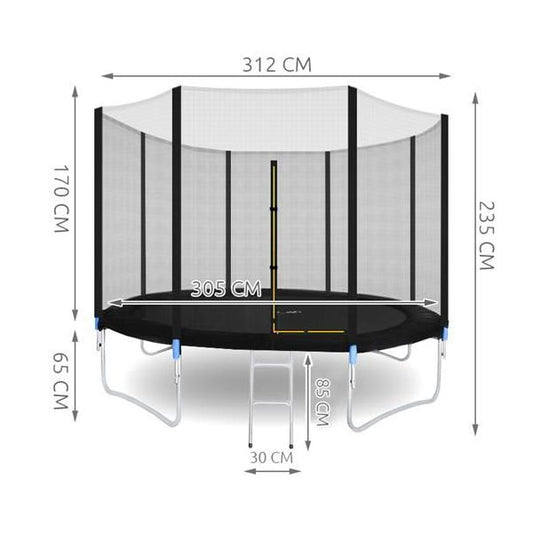 Trambulina Malatec pentru Copii si Adulti, Diametru 312cm 10FT, Scarita Inclusa, Capacitate 150kg, Plasa Laterala cu Fermoar