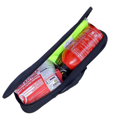 Kit Siguranta Auto PREMIUM Complet Omologat iMK - 2x Triunghi reflectorizat, Stingator, Vesta reflectorizanta, Trusa de prim ajutor si Geanta de depozitare inclusa + Parasolar auto iMK