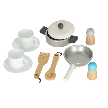 Set Bucatarie Multifunctionala pentru Copii Little Cheff din Lemn Natural, Design Modern Deluxe, Suport pentru Multiple Accesorii, Cuptor, Plita, Ceas, Expresor de Cafea, Cuptor cu Microunde, 62 x 26 x 85