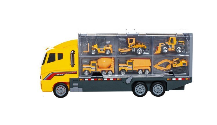 Set Jucarie Interactiva Camion Special Transporter cu 6 Vehicule, Laterale Detasabile, 36x15x9.5cm, Galben
