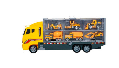 Set Jucarie Interactiva Camion Special Transporter cu 6 Vehicule, Laterale Detasabile, 36x15x9.5cm, Galben