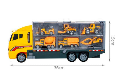 Set Jucarie Interactiva Camion Special Transporter cu 6 Vehicule, Laterale Detasabile, 36x15x9.5cm, Galben