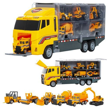Set Jucarie Interactiva Camion Special Transporter cu 6 Vehicule, Laterale Detasabile, 36x15x9.5cm, Galben