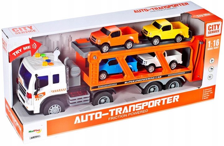 Camion Transporter Interactiv Fantastic, Echipata cu Efecte Sonore si Luminoase, Baterii 3x AG13 inclus, 39cm x 9cm x 16cm, Multicolor