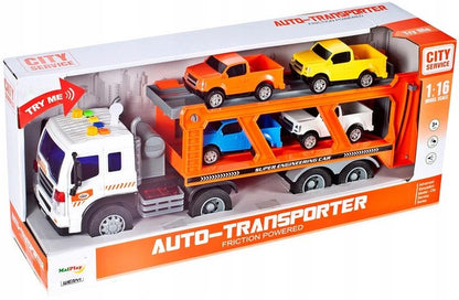 Camion Transporter Interactiv Fantastic, Echipata cu Efecte Sonore si Luminoase, Baterii 3x AG13 inclus, 39cm x 9cm x 16cm, Multicolor