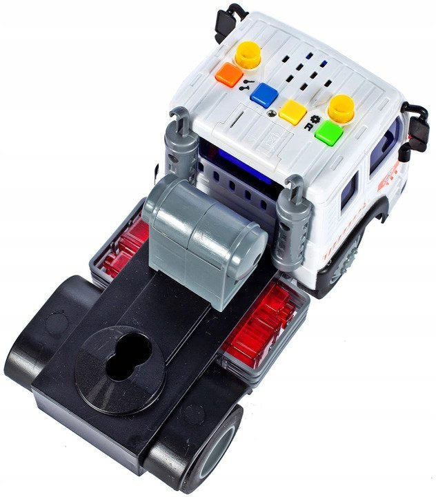 Camion Transporter Interactiv Fantastic, Echipata cu Efecte Sonore si Luminoase, Baterii 3x AG13 inclus, 39cm x 9cm x 16cm, Multicolor