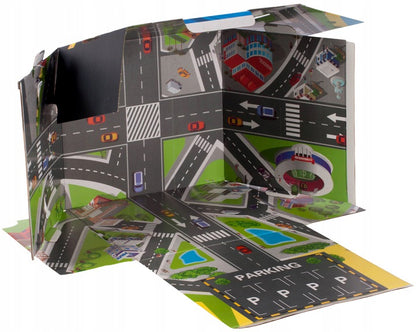 Set Parcare Interactiva cu 6 Masinute City Police pe 2 Nivele cu Heliport, Multiple Accesorii si Elemente Specifice, 31 x 24 x 21 cm, Multicolor