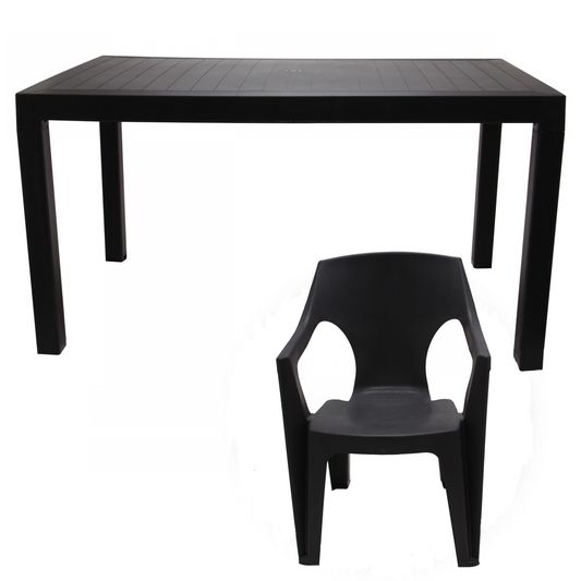 Set Masa cu 6 Scaune, Interior/Exterior, din plastic, BROWN