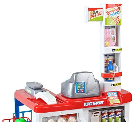 Set de Joaca pentru Copii, Supermarket cu sunete si lumini, Multiple accesorii si carucior, 41x 50x 82cm, Multicolor