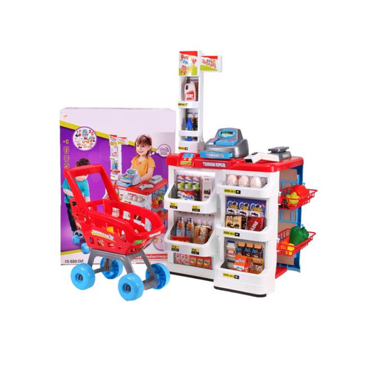 Set de Joaca pentru Copii, Supermarket cu sunete si lumini, Multiple accesorii si carucior, 41x 50x 82cm, Multicolor
