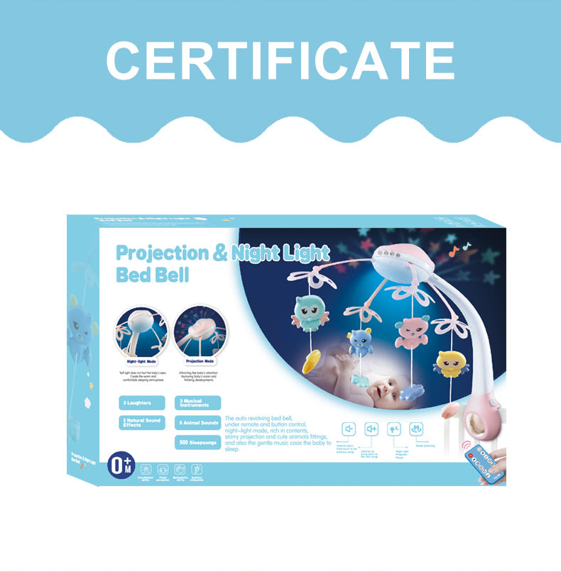 Carusel Interactiv Multifunctional Night Bed Bell BebeLux, Rotire 360, Efecte Luminoase si Sonore, Proiector cu Stelute, 500 Melodii de Somn, Mod de Noapte, Roz