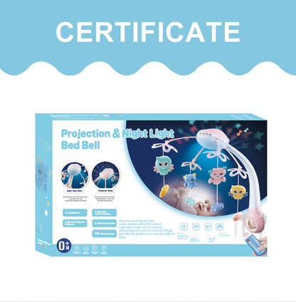 Carusel Interactiv Multifunctional Night Bed Bell BebeLux, Rotire 360, Efecte Luminoase si Sonore, Proiector cu Stelute, 500 Melodii de Somn, Mod de Noapte, Roz