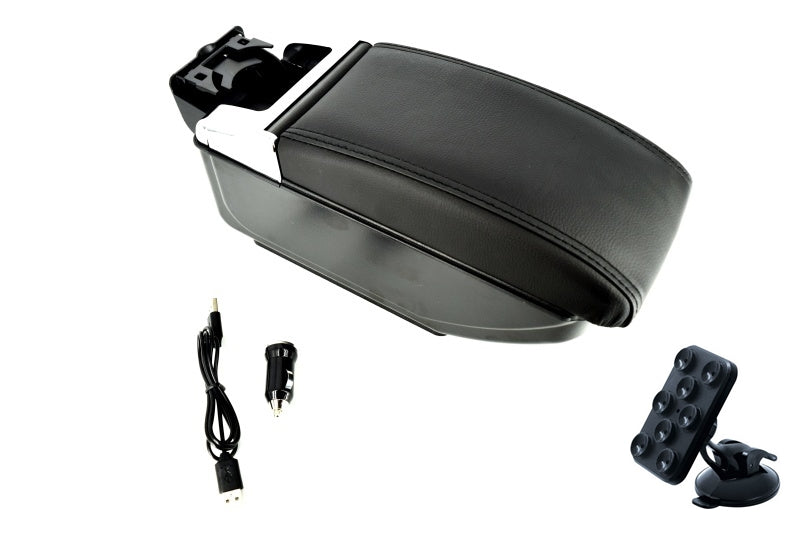 Cotiera auto universala 487LU cu USB neagra + Cadou suport auto telefon cu ventuza