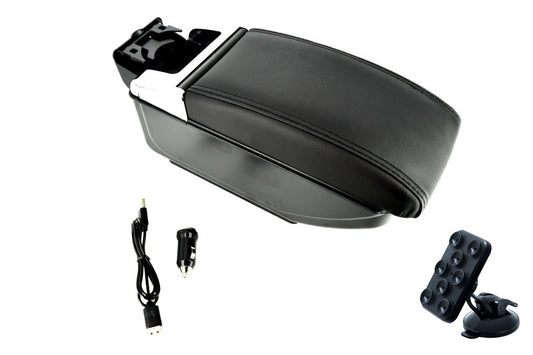 Cotiera auto universala 487LU cu USB neagra + Cadou suport auto telefon cu ventuza