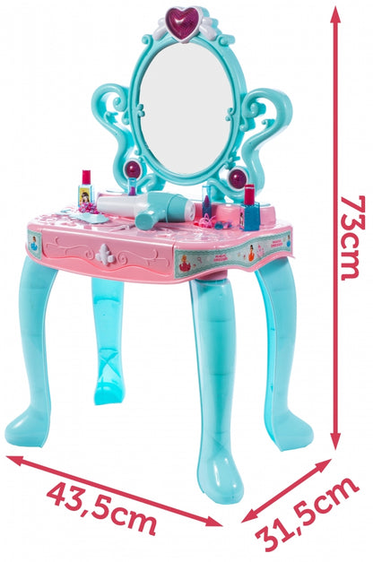 Masuta de Make-Up cu Pian, pentru fetite, calitate premium cu lumini si sunete, uscator de par, multiple accesorii 62 x 33 x 64 cm, Turcoaz