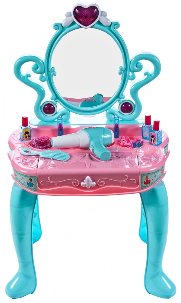 Masuta de Make-Up cu Pian, pentru fetite, calitate premium cu lumini si sunete, uscator de par, multiple accesorii 62 x 33 x 64 cm, Turcoaz