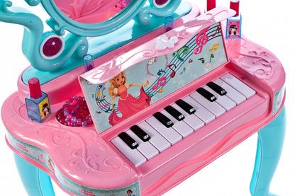 Masuta de Make-Up cu Pian, pentru fetite, calitate premium cu lumini si sunete, uscator de par, multiple accesorii 62 x 33 x 64 cm, Turcoaz