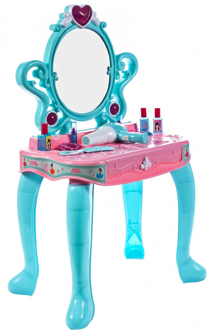 Masuta de Make-Up cu Pian, pentru fetite, calitate premium cu lumini si sunete, uscator de par, multiple accesorii 62 x 33 x 64 cm, Turcoaz