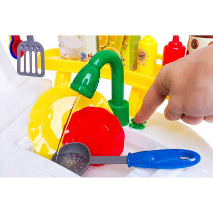 Bucatarie multifunctionala pentru copii cu lumini si muzica , 90 CM INALTIME, Cuptor, Chiuveta, Plita, Pompa Apa Recirculare, Toaster, Ceainic, Expressor 30+ accesorii, Funny Chef