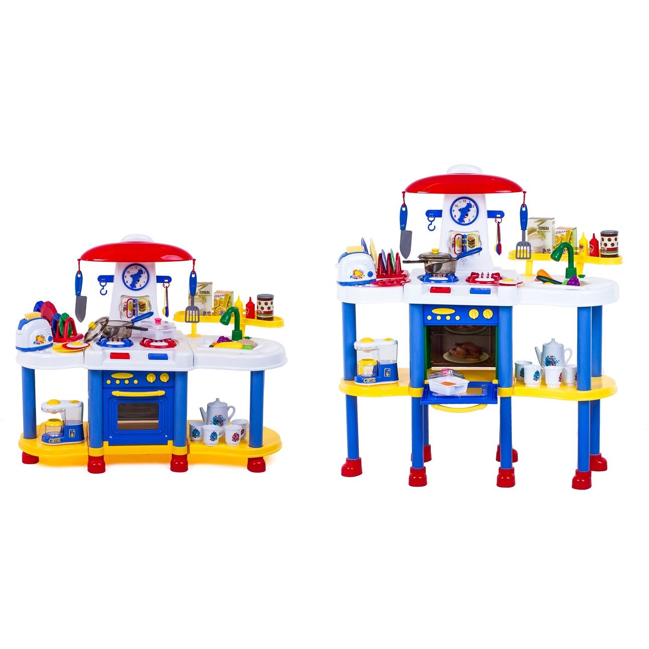 Bucatarie multifunctionala pentru copii cu lumini si muzica , 90 CM INALTIME, Cuptor, Chiuveta, Plita, Pompa Apa Recirculare, Toaster, Ceainic, Expressor 30+ accesorii, Funny Chef