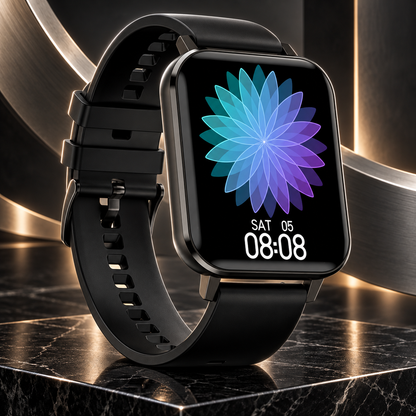 Ceas SmartWatch DT MAX idealSTORE, Ecran tactil IPS, Notificari apeluri, mesaje, Vibratii, Monitorizeaza ritmul cardiac, EKG, tensiunea arteriala, oxigenul din sange, IP 68, Pedometru, Culoare Black Silicon