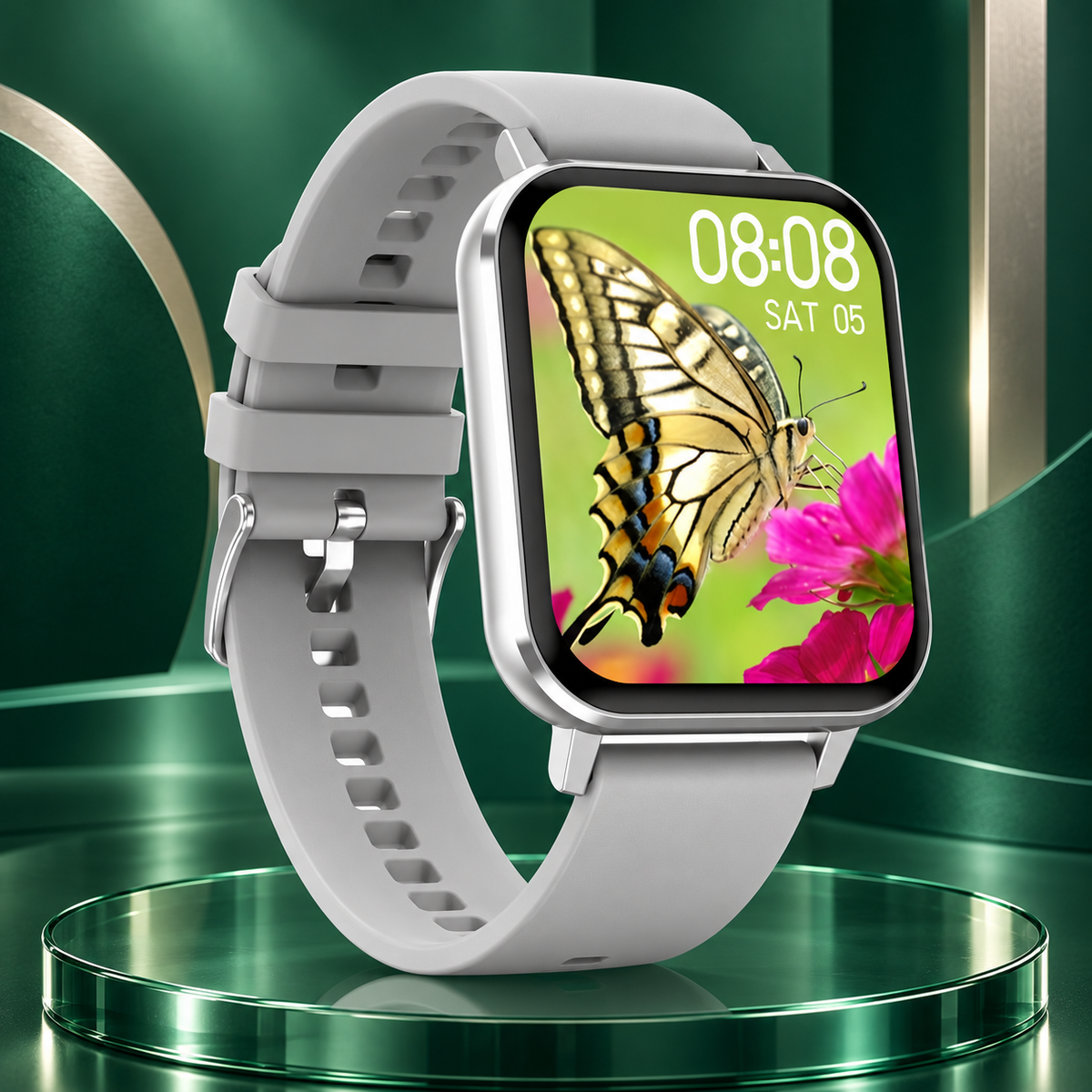 Ceas SmartWatch DT MAX idealSTORE, Ecran tactil, Notificari, Monitorizeaza ritmul cardiac, ECG, tensiunea arteriala, oxigenul din sange, IP 68, Pedometru, Argintiu
