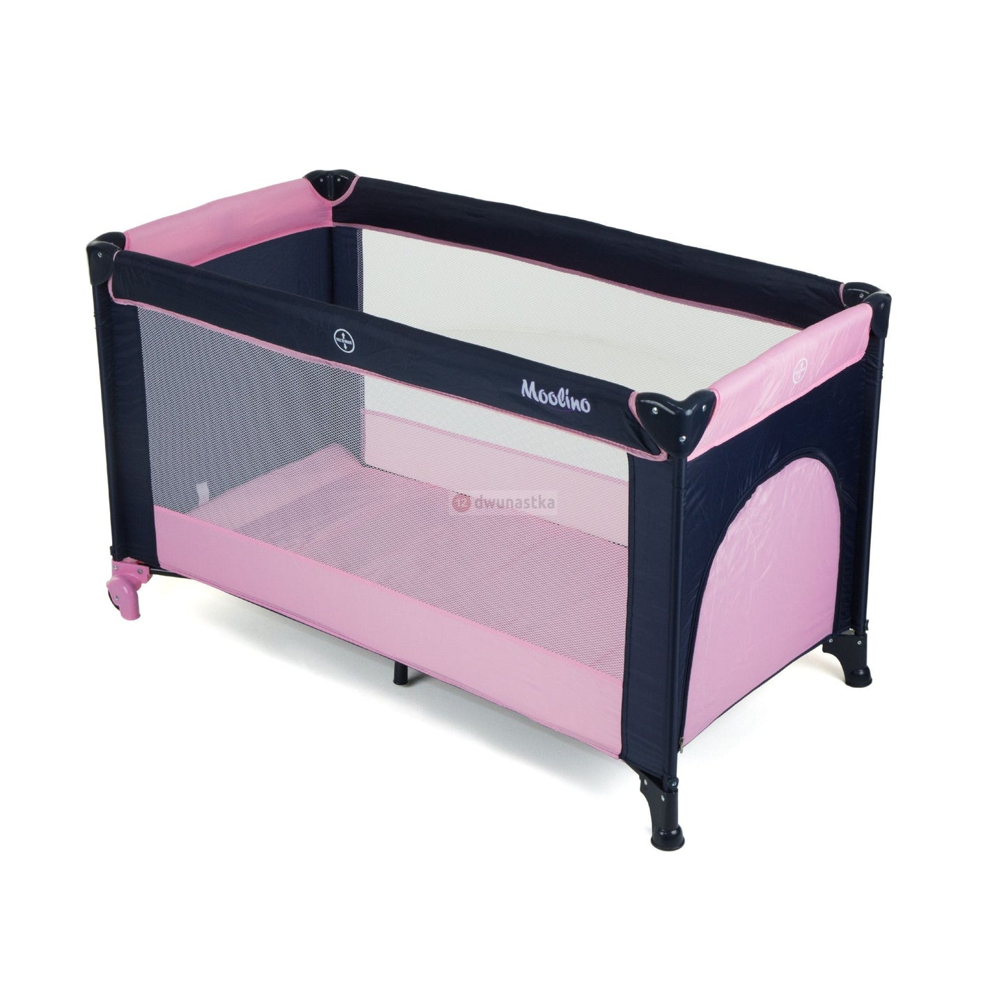 Patut pliant de voiaj KINDERCARE cu Saltea inclusa, Geanta de transport, Buzunar cu fermoar pentru acces copil, Material lavabil, Roti cu franare, Roz