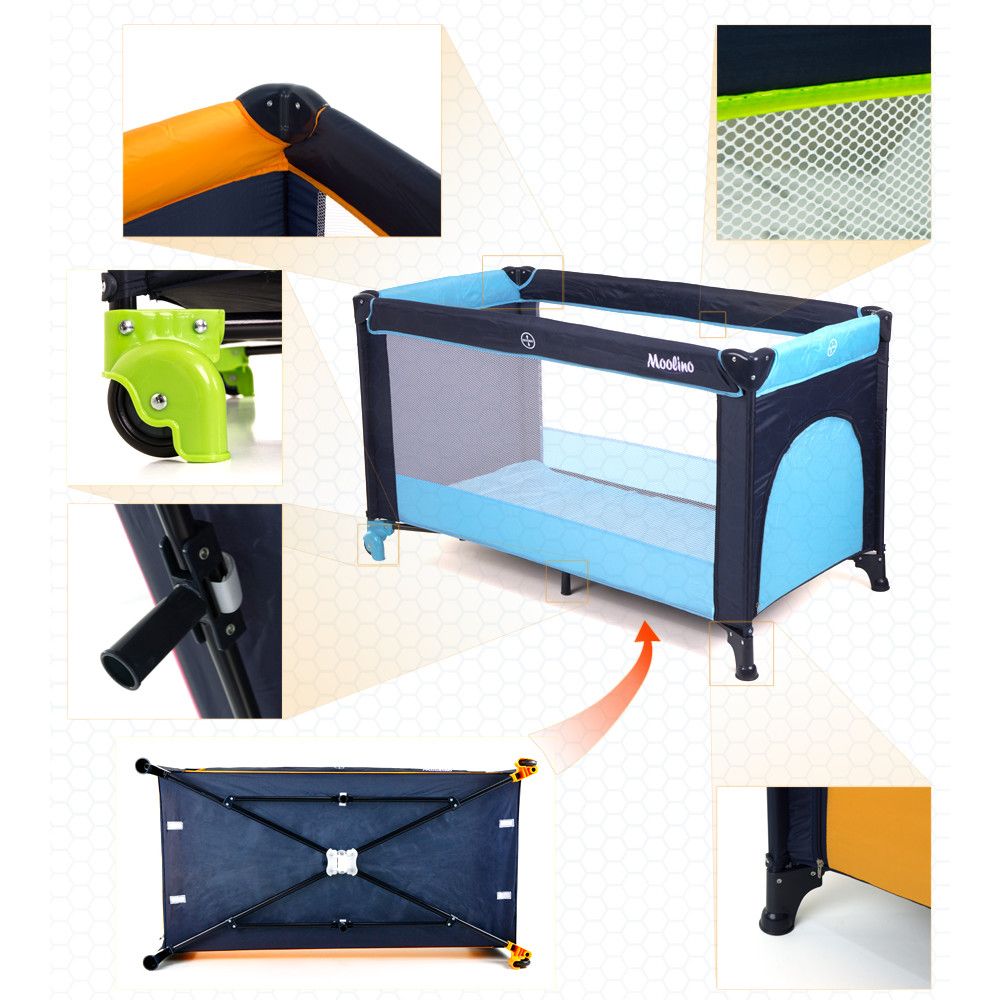 Patut pliant de voiaj KINDERCARE cu Saltea inclusa, Geanta de transport, Buzunar cu fermoar pentru acces copil, Material lavabil, Roti cu franare, Roz