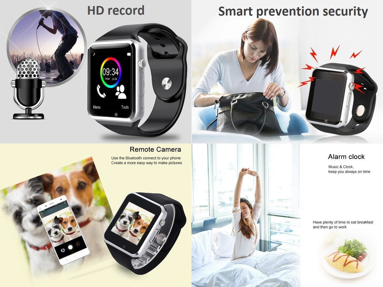 Ceas Inteligent cu Telefon ATech, Cartela Sim, Camera, Touchscreen, Handsfree, Apelare BT, Facebook, WhatsApp, Pedometru, Digital, Slot Card, Compatibil Android si iOS, SmartVIBE, Aluminium Black