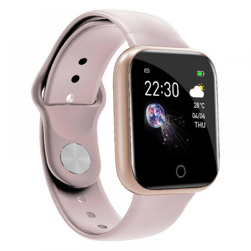 Ceas SmartWatch si Bratara Fitness, SmartVIBE I5, Full Metallic, NOTIFICARI Apeluri/Mesaje/Facebook, 1.3' Full Touch Display, Monitorizare Ritm Cardiac si Tensiune arteriala, Waterproof, Pedometru, Photo Control, Silicon Rose Gold