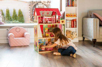 Casuta de Papusi Mare din Lemn, EcoToys, Malinowa 2, 90 cm