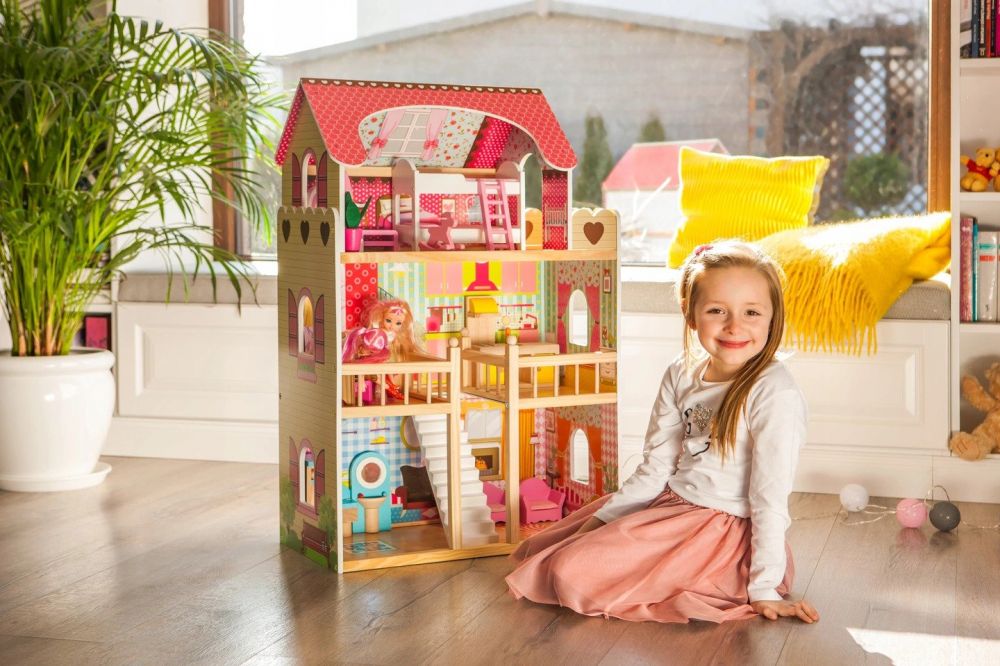 Casuta de Papusi Mare din Lemn, EcoToys, Malinowa 2, 90 cm